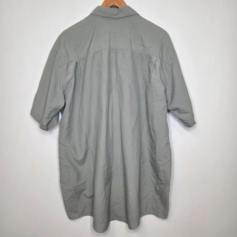 LL Bean Mens XL Tall Short Sleeve Button Down Shirt Sage Green Nylon Blend - Picture 3 of 4